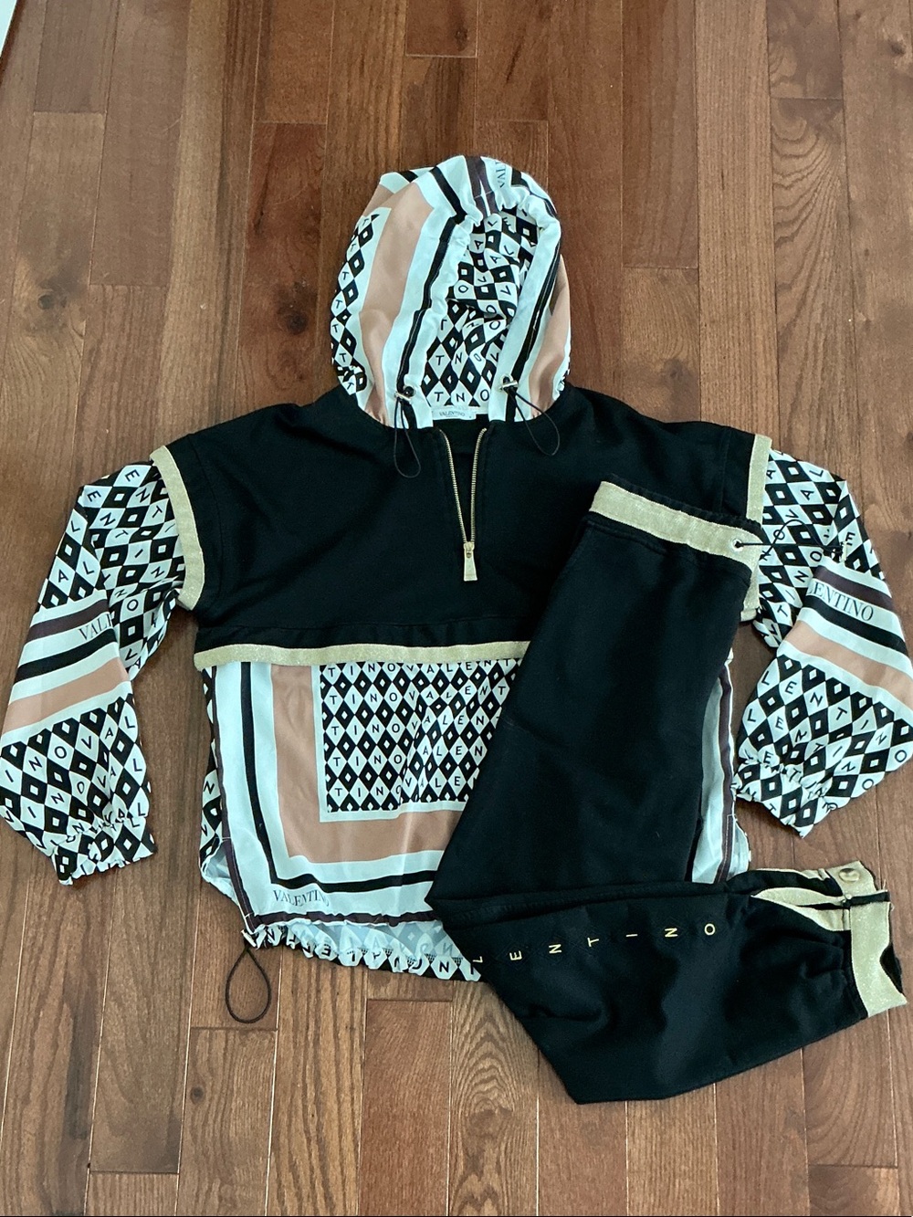 Valentino Women’s Black, Cream & Tan Patterned Track Jogger Set